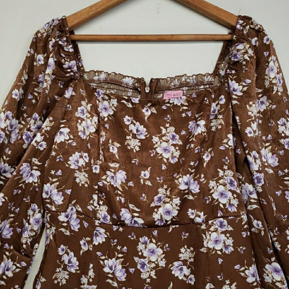 Mi Ami Francescas Long Sleeve Maxi Dress Slit Brown Purple Floral New With Tags - Picture 3 of 9